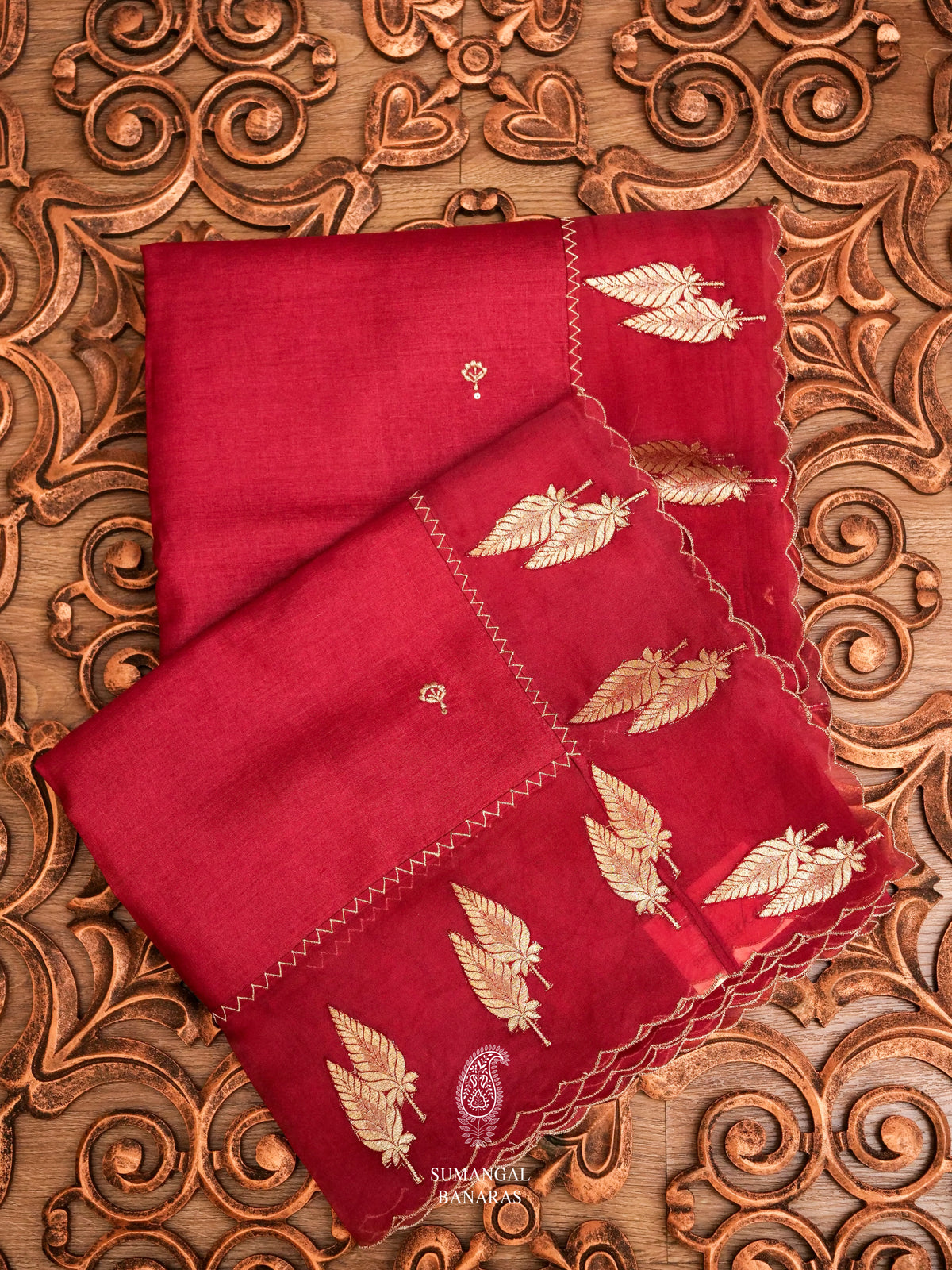 Handwoven Hot Red Tussar Silk Saree