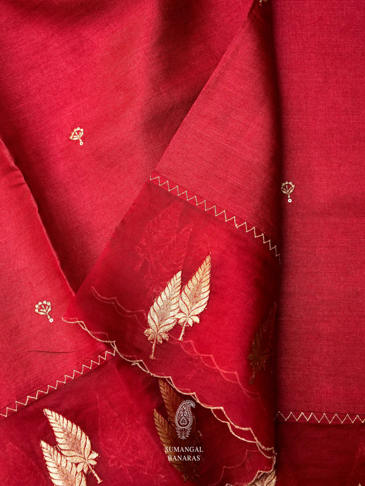 Handwoven Hot Red Tussar Silk Saree