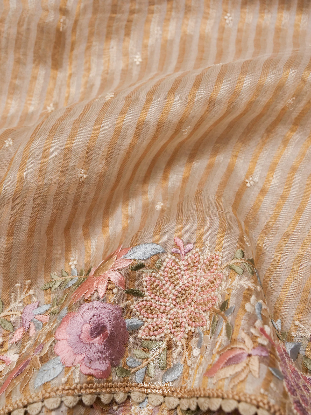 Gold Hue Breezy Organza Embellished Saree