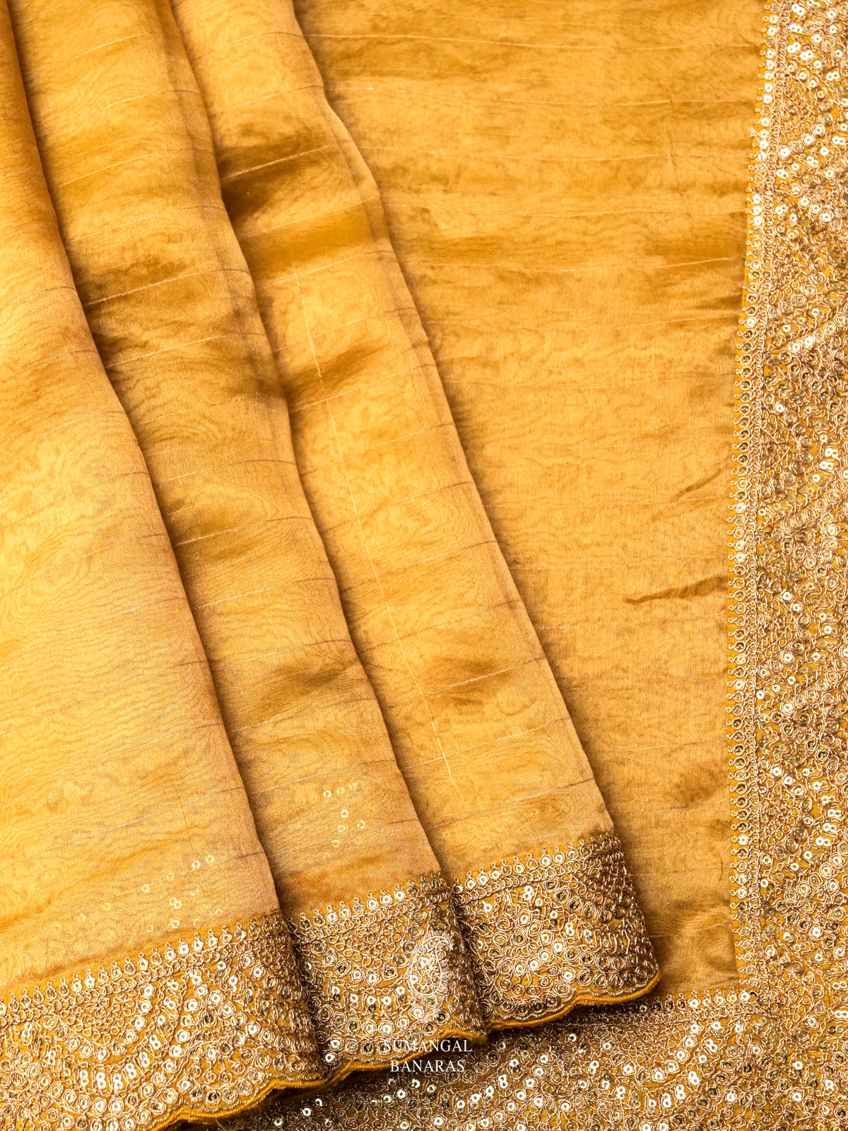 Golden Yellow Breezy Organza Embellished Saree