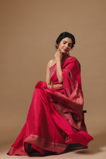 Handwoven Banarasi Crepe Khaddi Dark Pink Saree