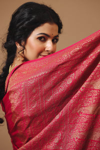 Handwoven Banarasi Crepe Khaddi Dark Pink Saree