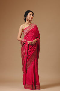 Handwoven Banarasi Crepe Khaddi Dark Pink Saree