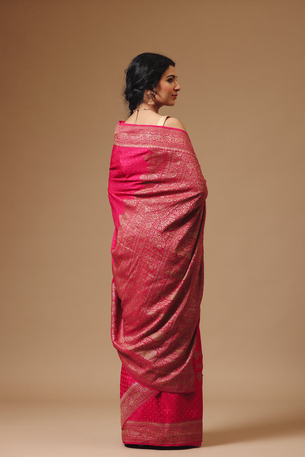 Handwoven Banarasi Crepe Khaddi Dark Pink Saree