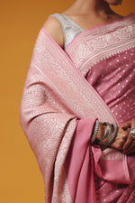 Handwoven Banarasi Crepe Khaddi Onion Pink Saree