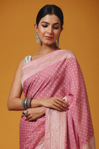 Handwoven Banarasi Crepe Khaddi Onion Pink Saree