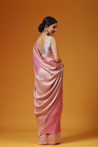 Handwoven Banarasi Crepe Khaddi Onion Pink Saree