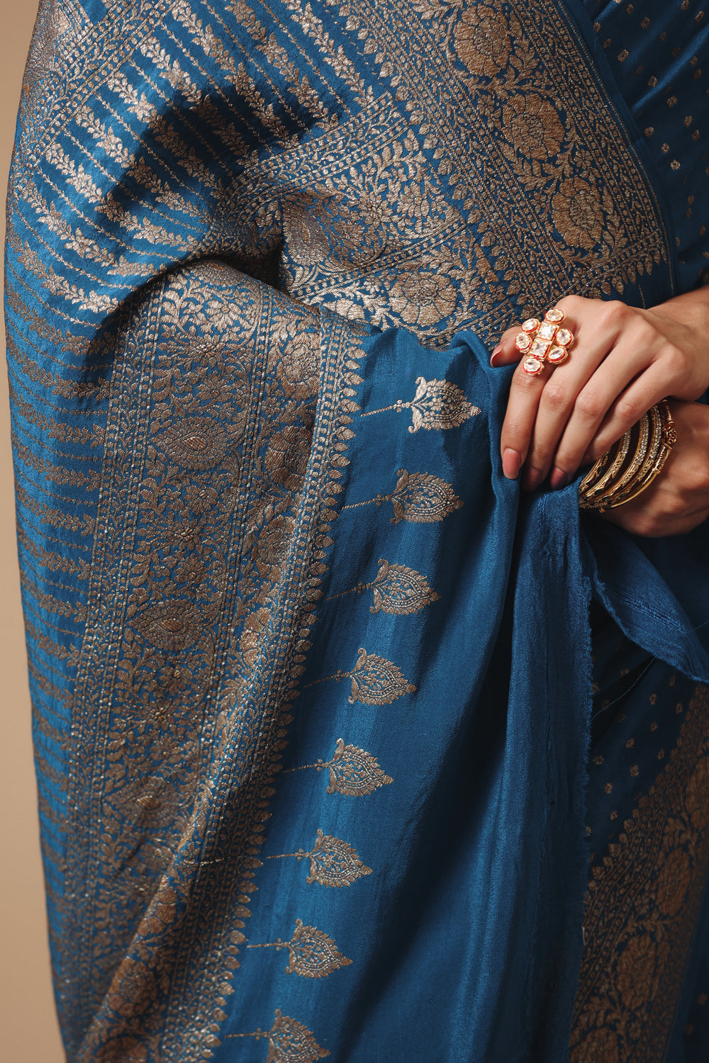 Handwoven Banarasi Crepe Khaddi Teal Blue Saree
