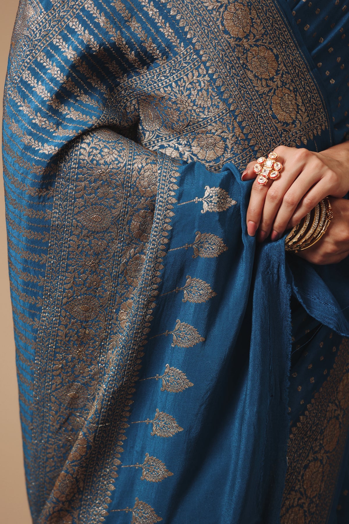 Handwoven Banarasi Crepe Khaddi Teal Blue Saree