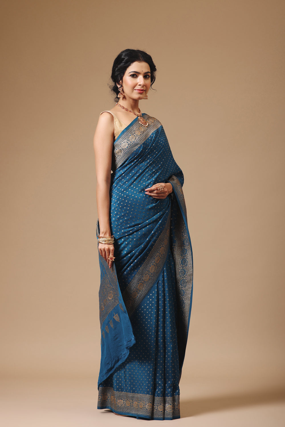 Handwoven Banarasi Crepe Khaddi Teal Blue Saree