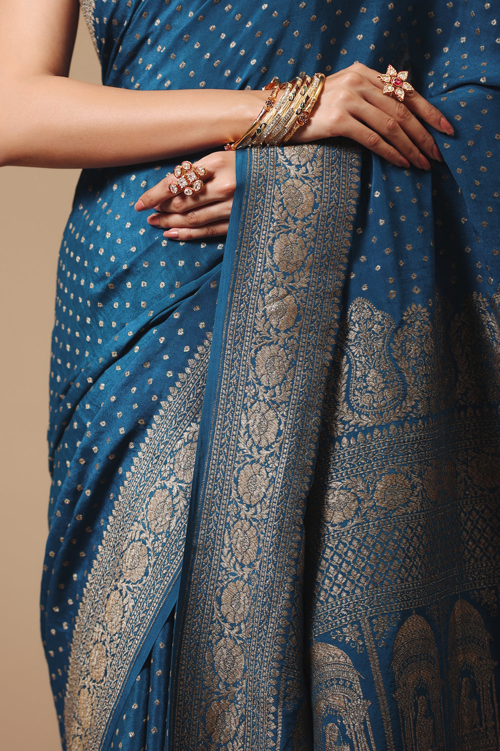 Handwoven Banarasi Crepe Khaddi Teal Blue Saree
