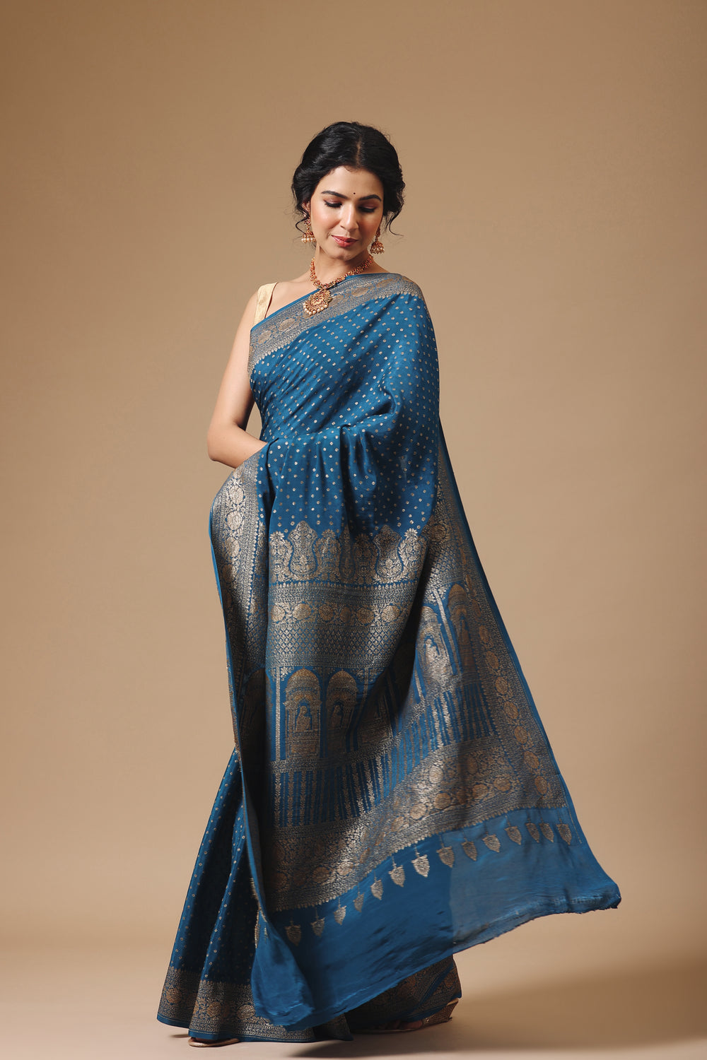 Handwoven Banarasi Crepe Khaddi Teal Blue Saree