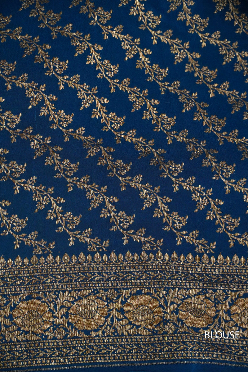 Handwoven Banarasi Crepe Khaddi Teal Blue Saree