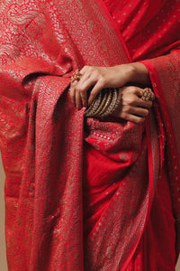 Handwoven Banarasi Crepe Khaddi Classic Red Saree