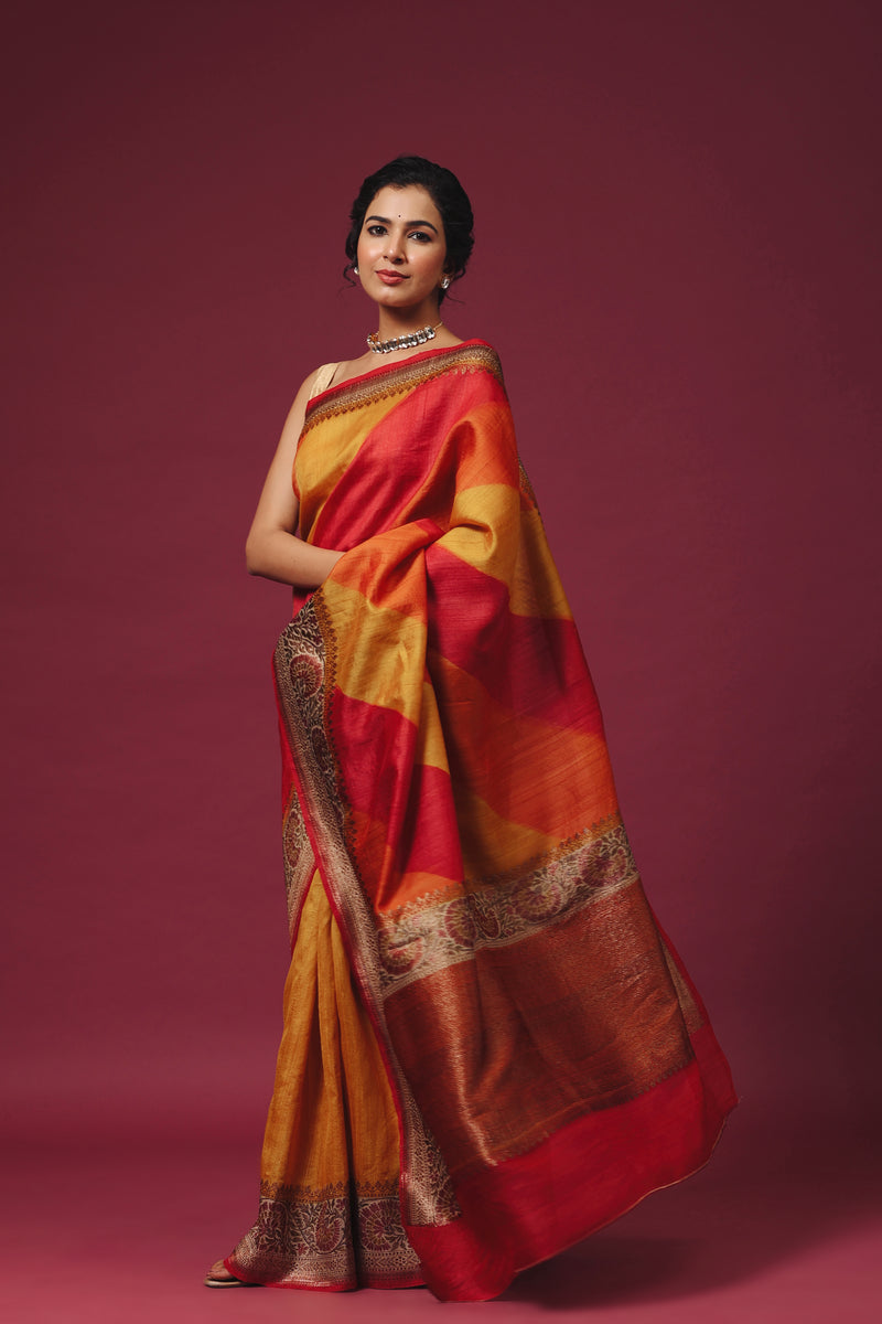 Handwoven Multi Color Tussar Silk Saree