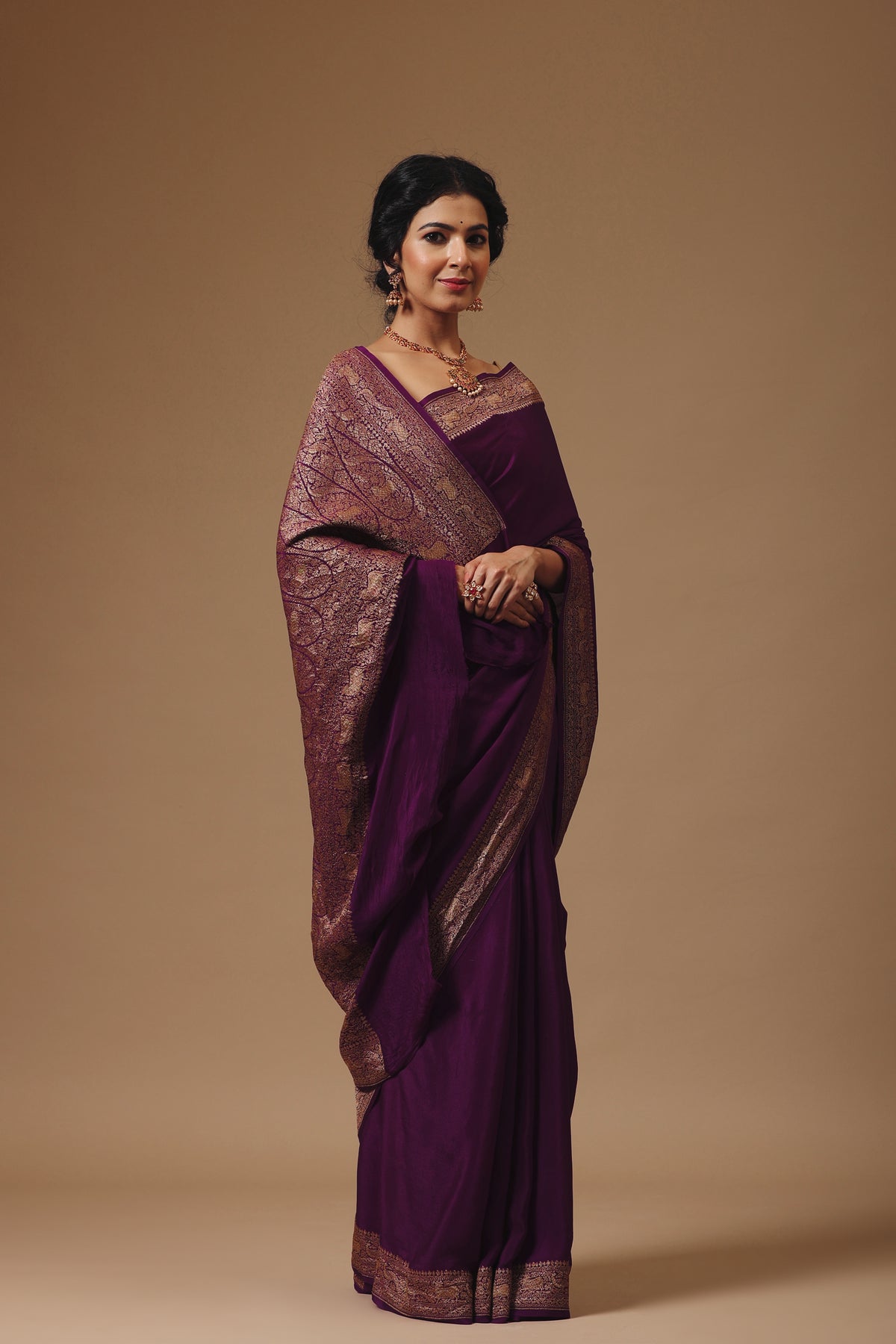 Purple Wine Crepe Saree