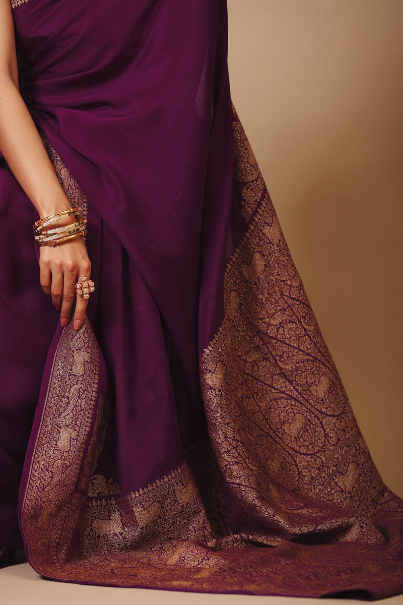 Purple Wine Crepe Saree