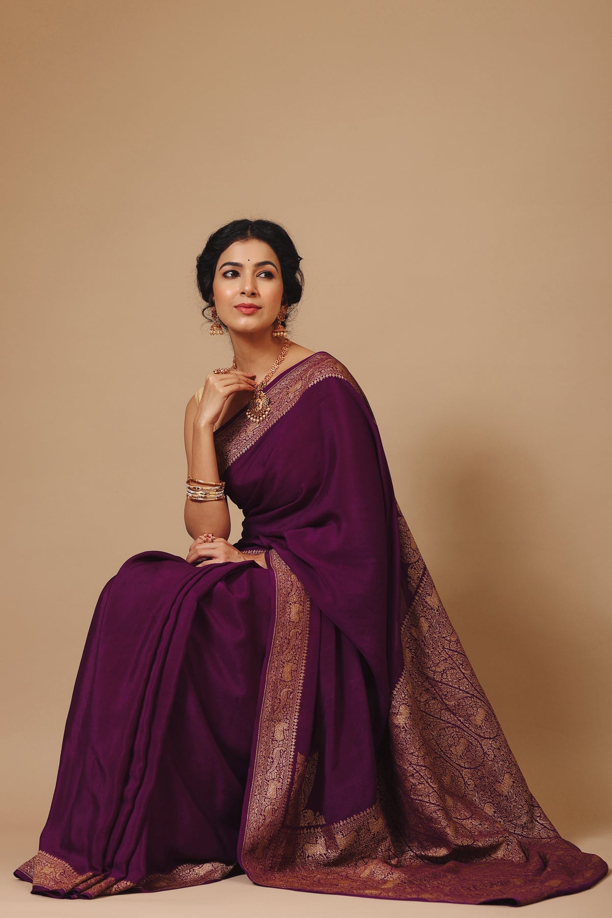 Purple Wine Crepe Saree