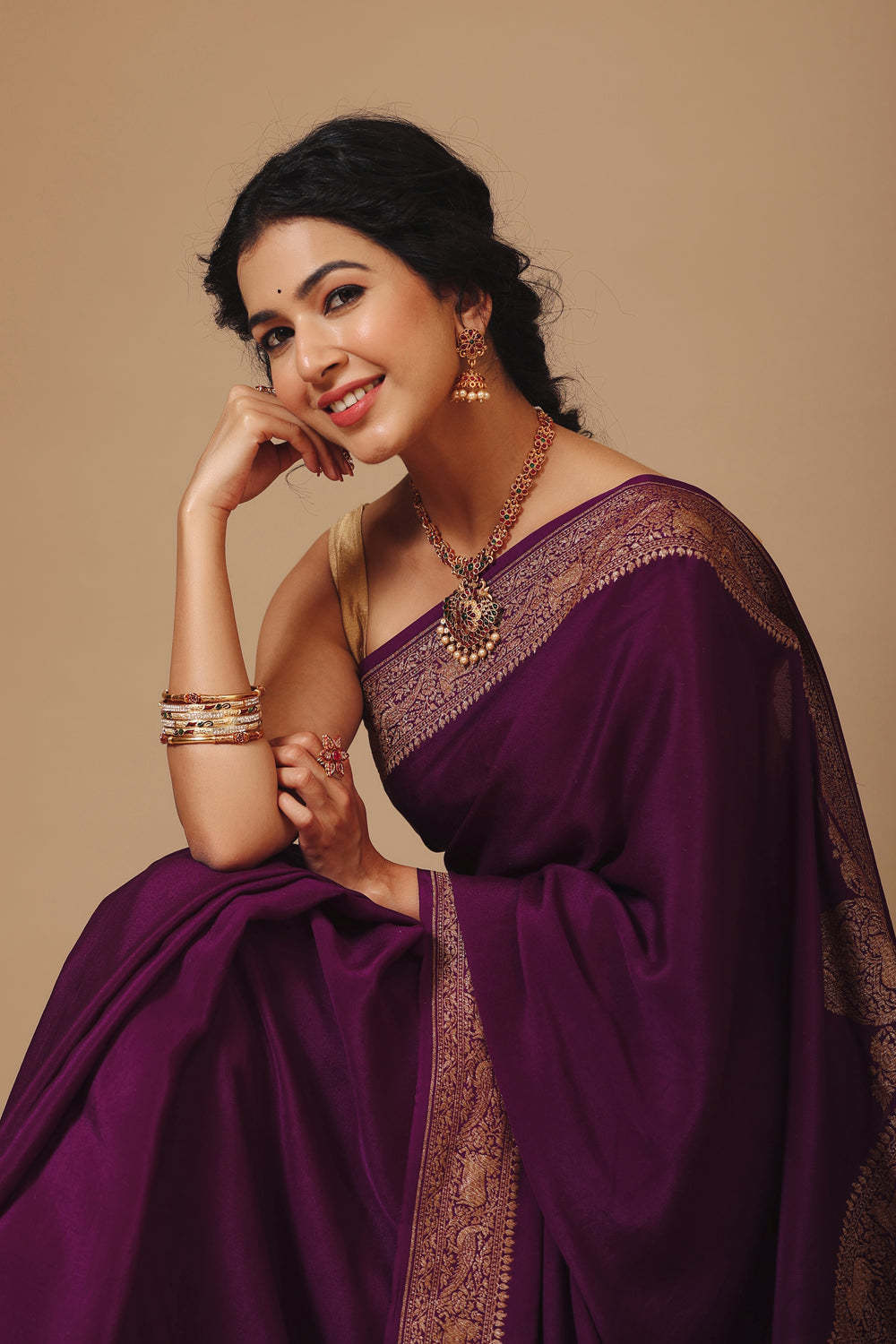 Purple Wine Crepe Saree