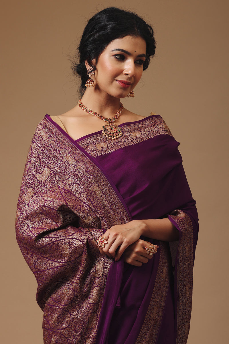 Purple Wine Crepe Saree