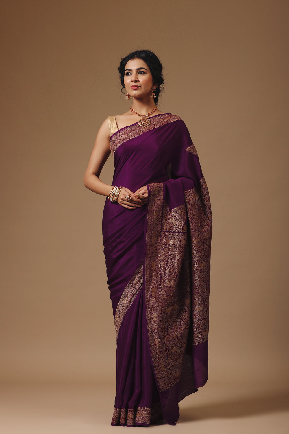 Purple Wine Crepe Saree