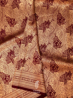 Handwoven Wine Gold Shikargah Katan Silk Saree