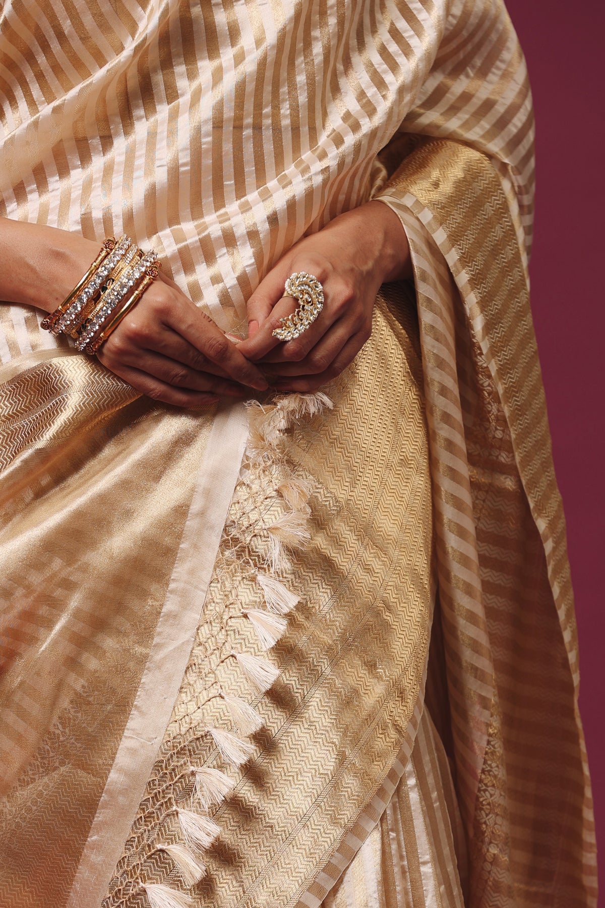 Handwoven Gold Color Tissue Silk Saree