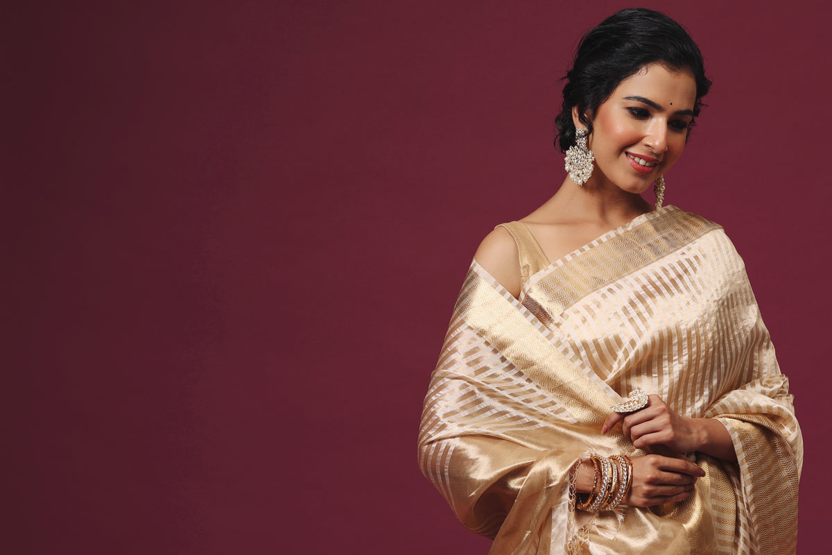 Handwoven Gold Color Tissue Silk Saree