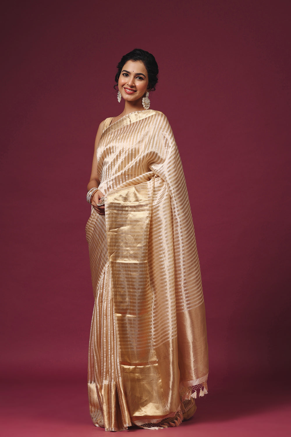 Handwoven Gold Color Tissue Silk Saree