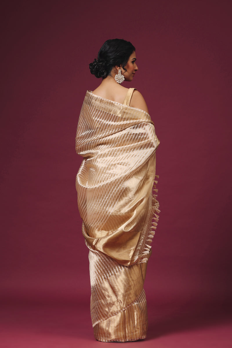 Handwoven Gold Color Tissue Silk Saree