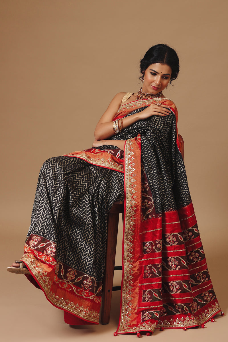 Handwoven Charcoal Black Katan Silk Saree