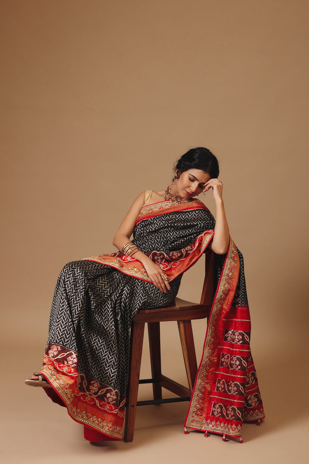 Handwoven Charcoal Black Katan Silk Saree