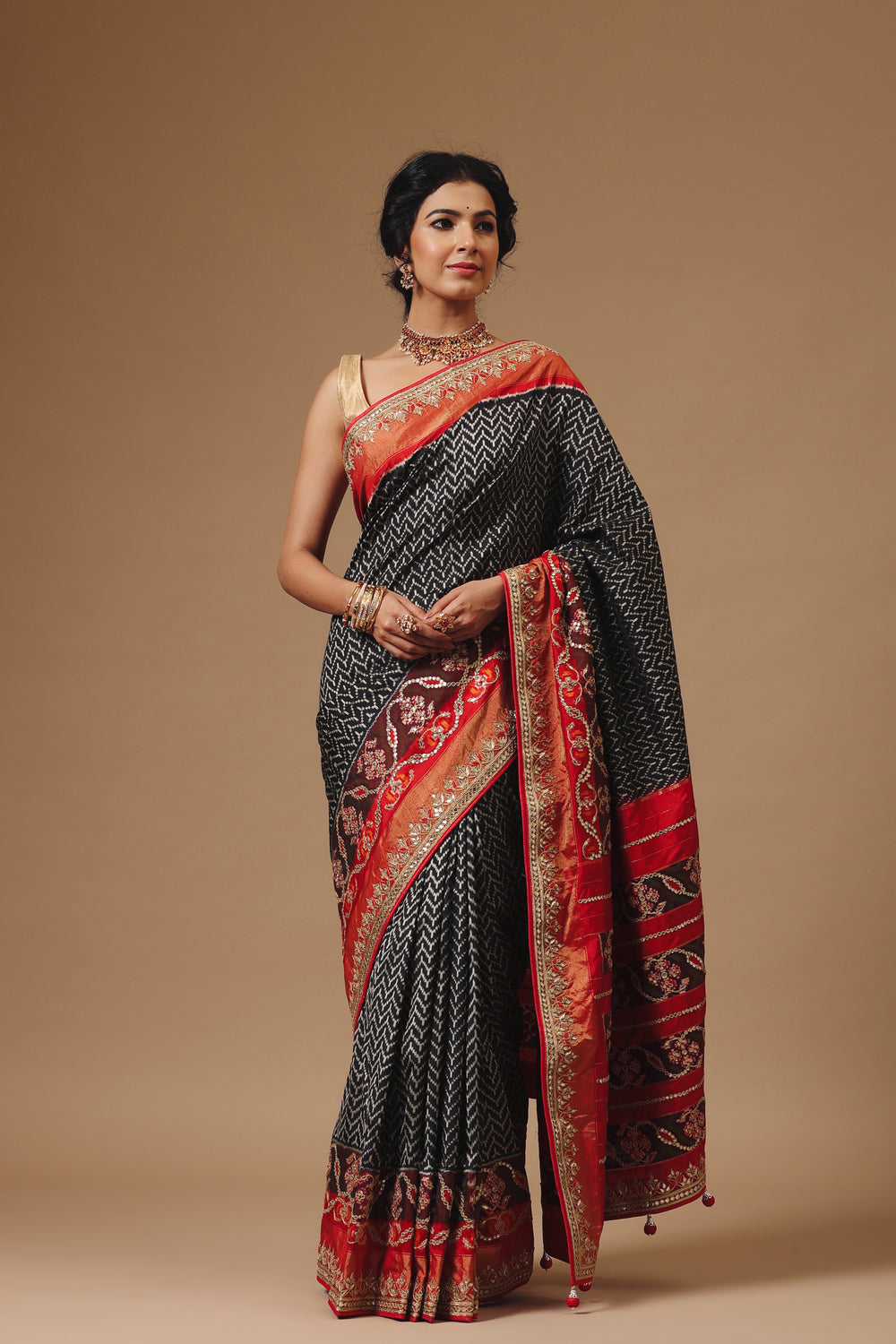 Handwoven Charcoal Black Katan Silk Saree