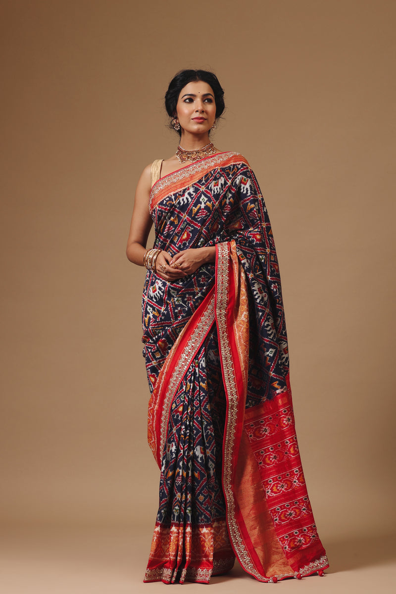 Handwoven Indigo Blue Katan Silk Saree