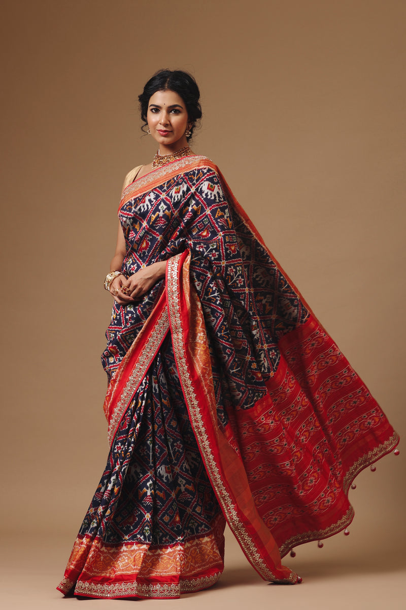 Handwoven Indigo Blue Katan Silk Saree