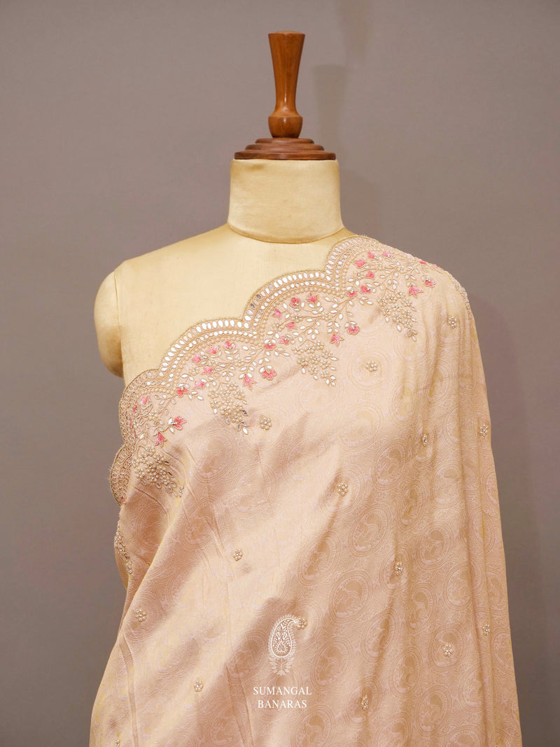 Peach Color Zardozi Tissue Organza Saree