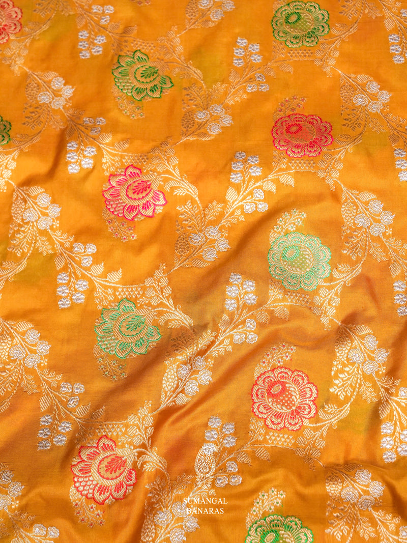 Handwoven Meenakari Mustard Yellow Katan Silk Jaal Saree