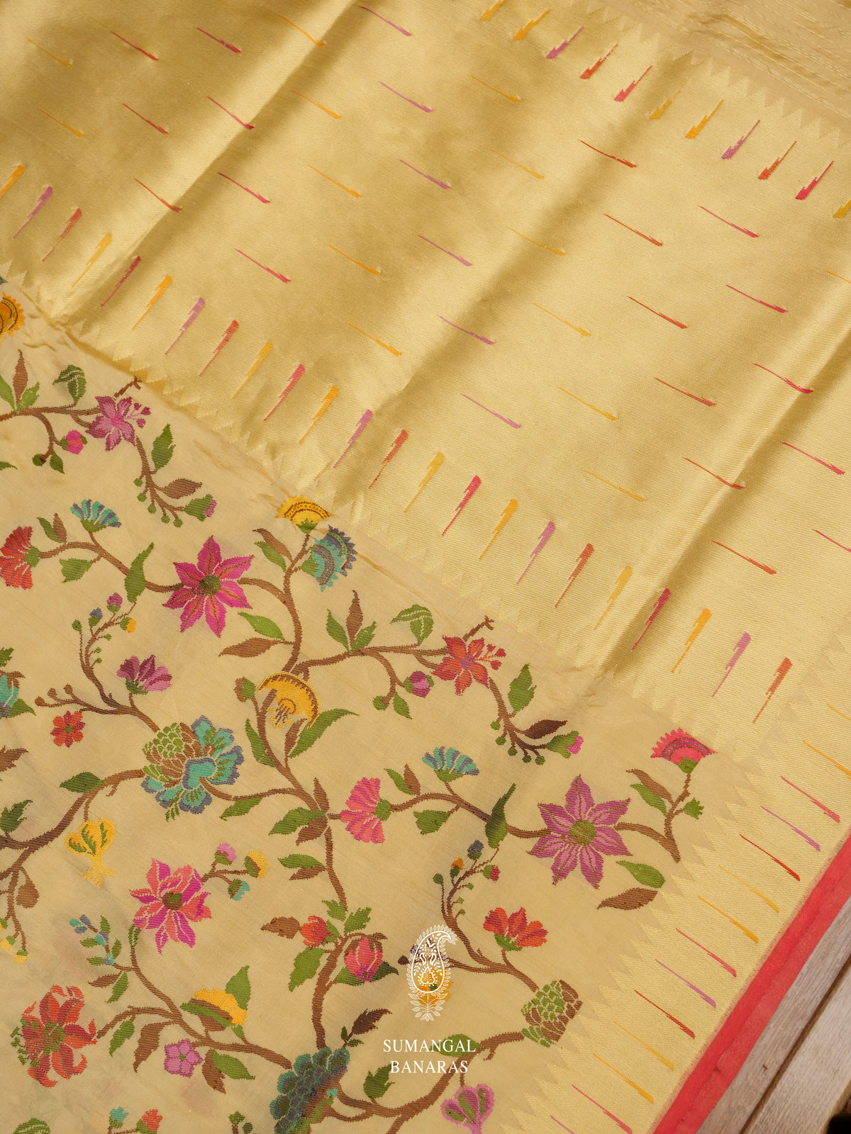 Handwoven Banarasi Real Zari Gold Katan Silk Meenakari Jaal Saree