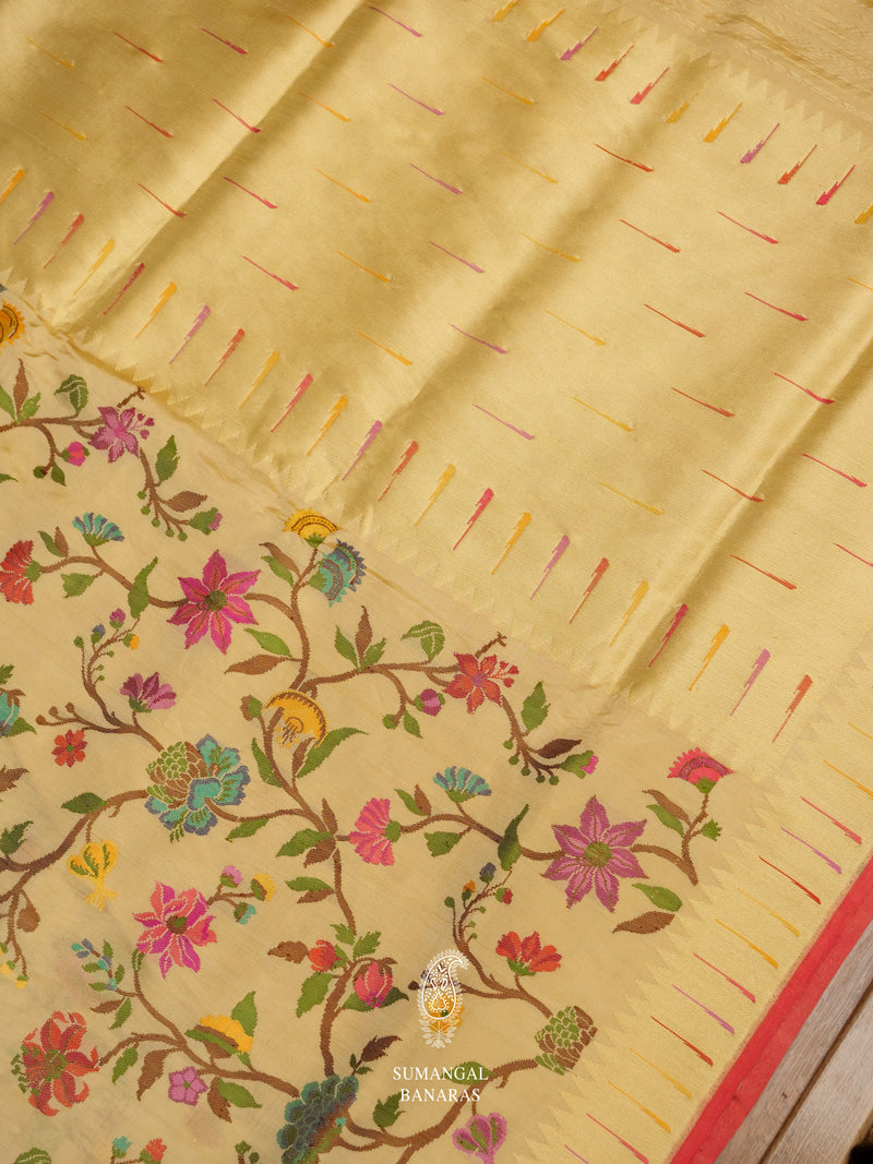 Handwoven Banarasi Real Zari Gold Katan Silk Meenakari Jaal Saree