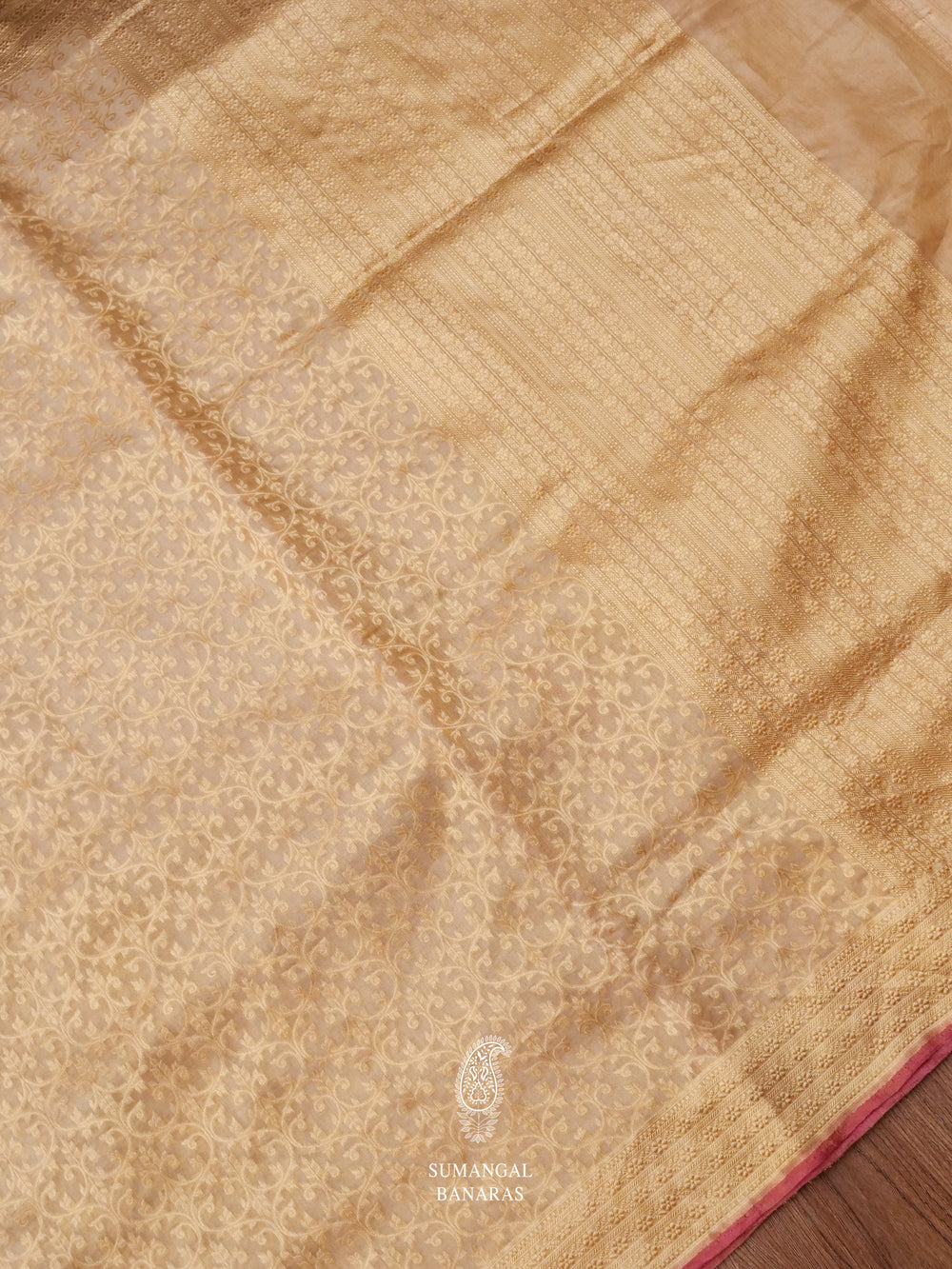Handwoven Banarsi Muted Gold Kora Silk Saree