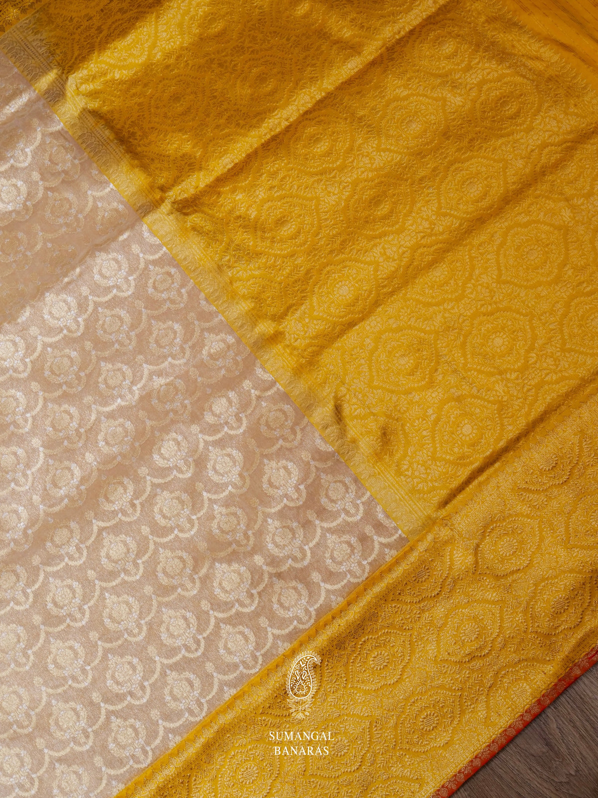 Handwoven Muted Gold Banarsi Katan Silk Saree