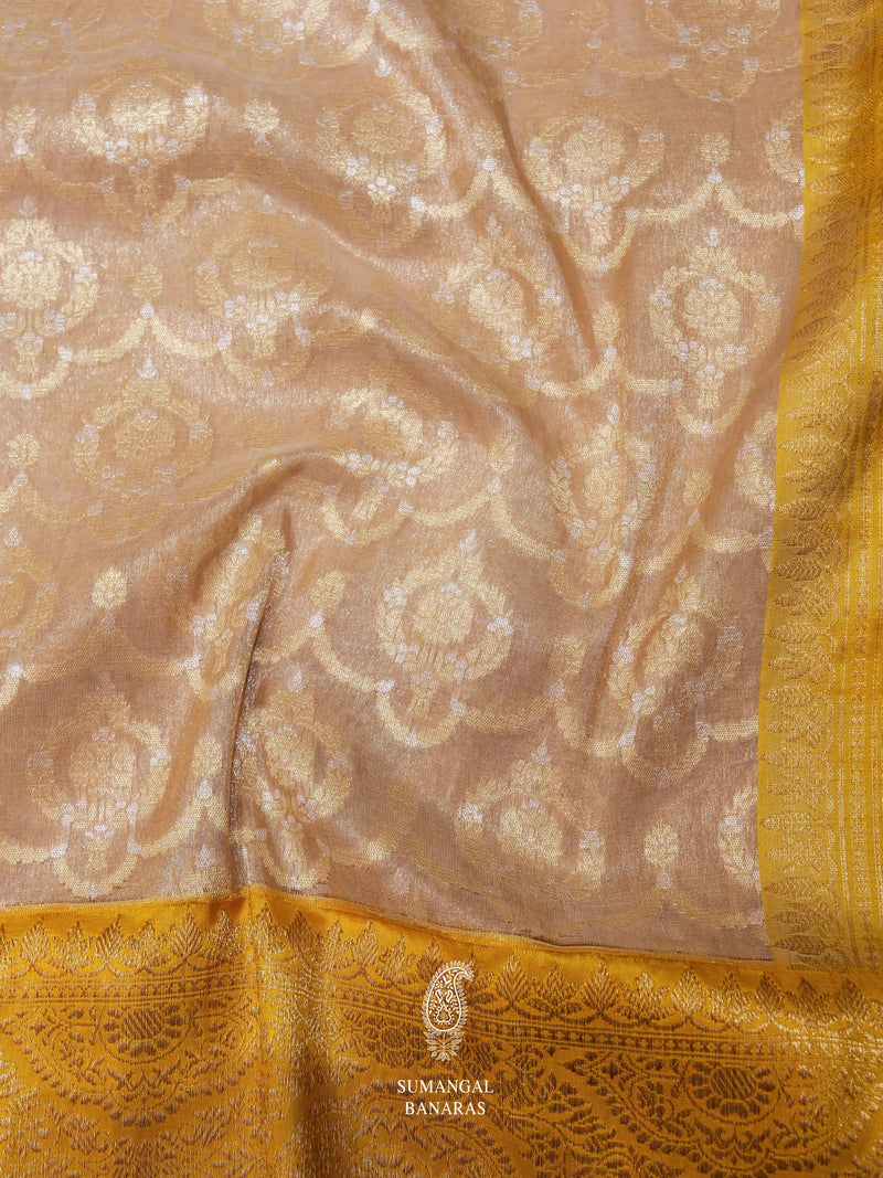 Handwoven Muted Gold Banarsi Katan Silk Saree