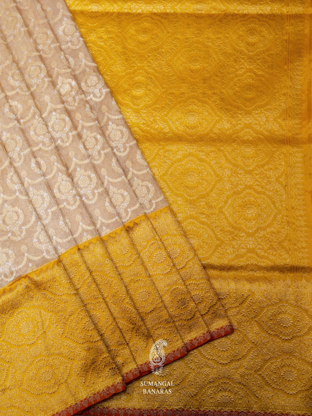 Handwoven Muted Gold Banarsi Katan Silk Saree