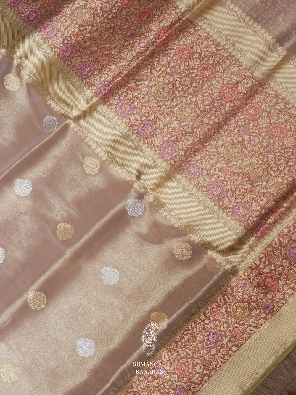Handwoven Muted Grey Banarsi Tissue Silk Saree