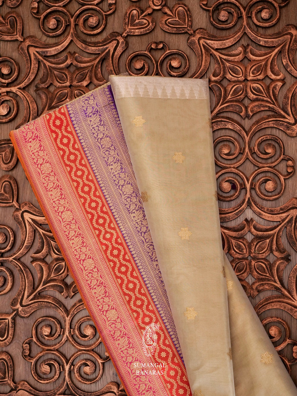 Handwoven Neutral Beige Banarsi Tissue Silk Saree