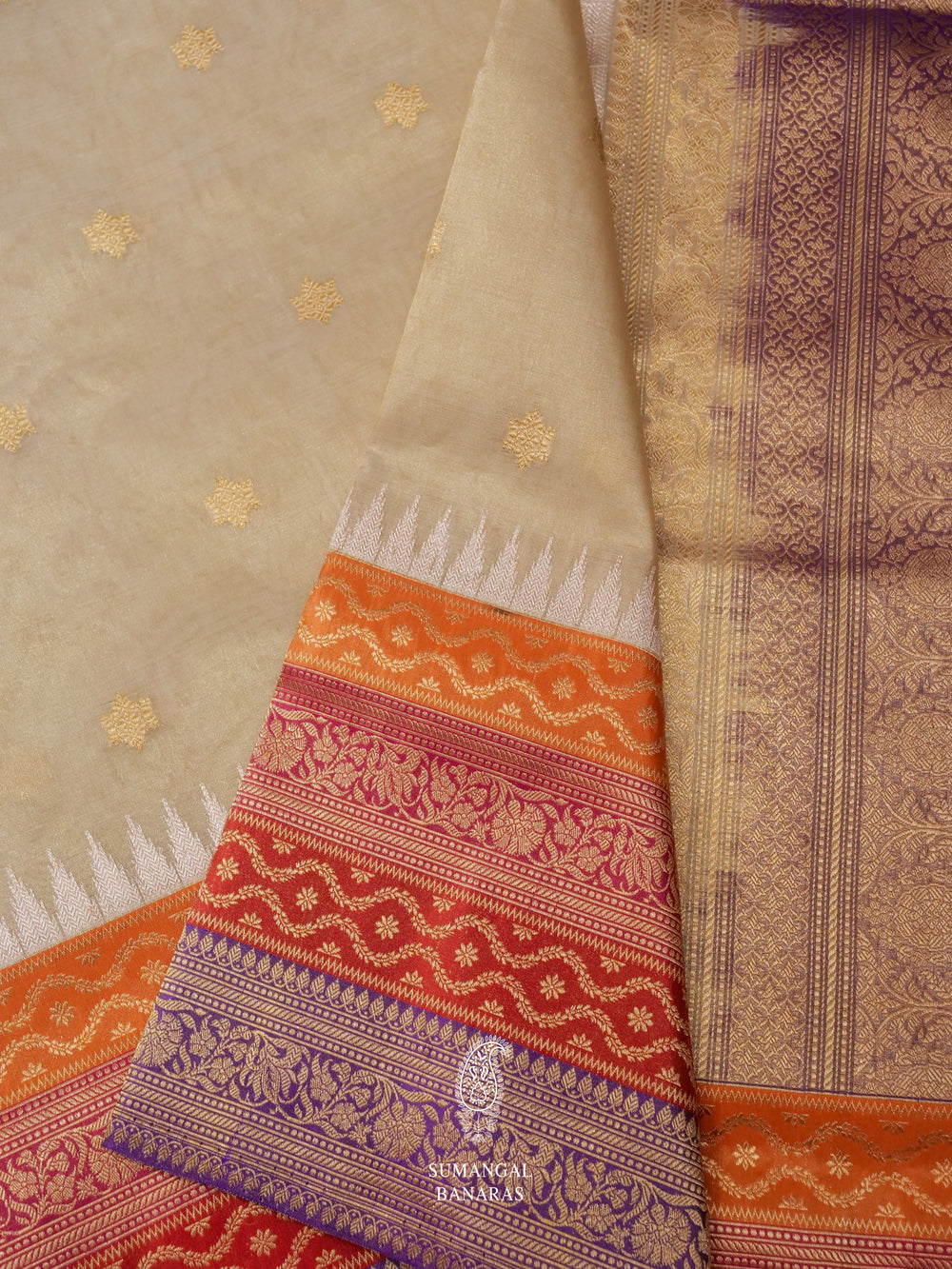 Handwoven Neutral Beige Banarsi Tissue Silk Saree