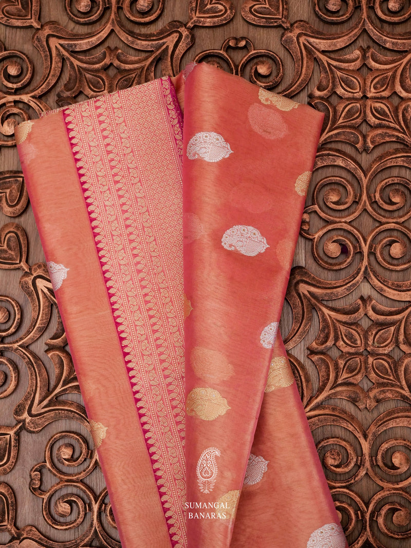 Handwoven Nude Peach Banarsi Tissue Silk Saree
