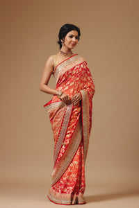 Rust Orange Georgette Khadi Saree