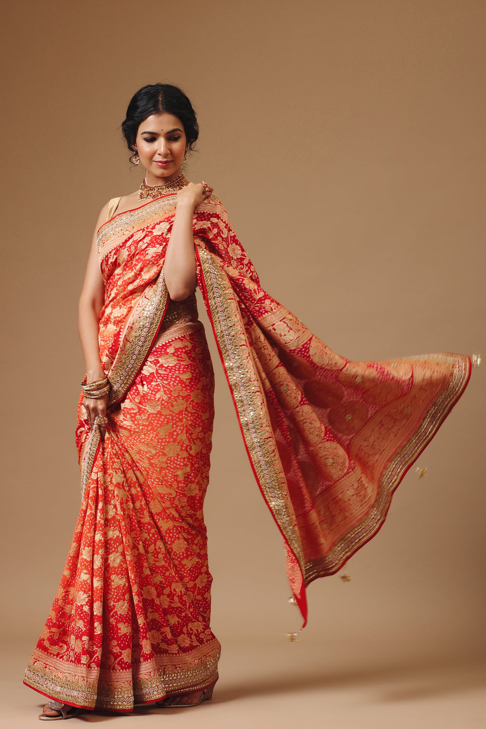 Rust Orange Georgette Khadi Saree