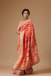 Rust Orange Georgette Khadi Saree